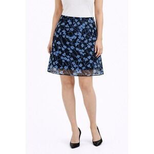 Ann Taylor Blue‎ Black Floral A-Line Mini Skirt Y2K Sheer Overlay Career AA19